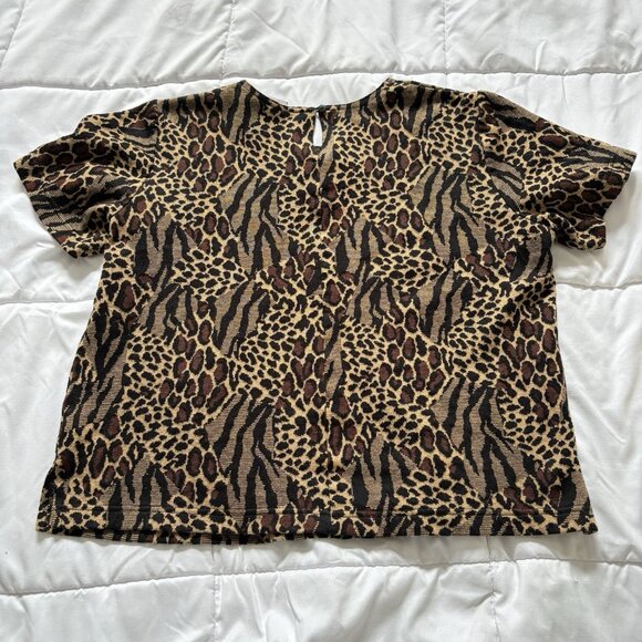 Vintage 80s 90s Animal Print Boho T Shirt Blouse Womens XL/2X Brown - Picture 6 of 7